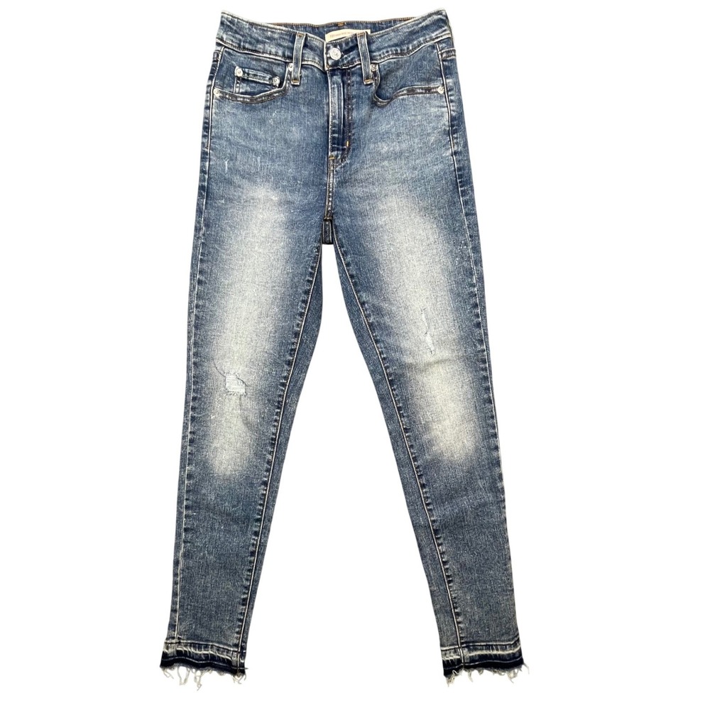 Levi's Blue 721 High Rise Skinny Distressed Raw Hem Jeans Women 26
